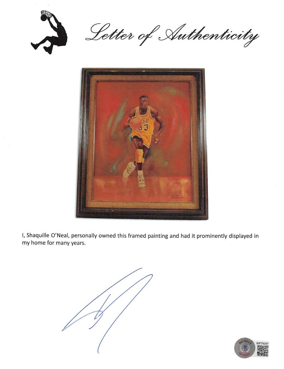 
LSU Shaquille O'Neal Authentic Signed 16x20 Hand Painted Canvas BAS Witnessed