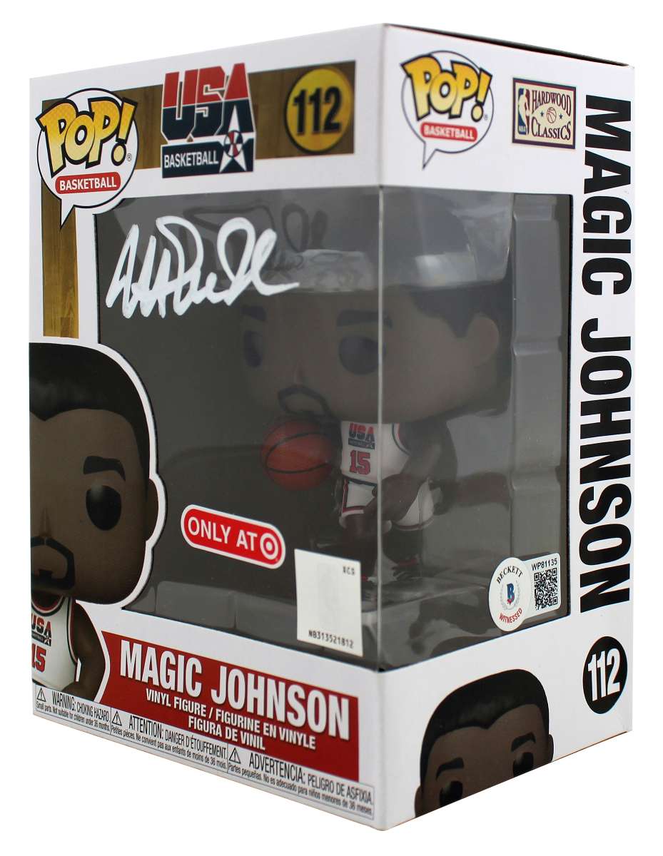 
Lakers Magic Johnson Signed USA Basketball #112 Funko Pop Vinyl Figure BAS Wit