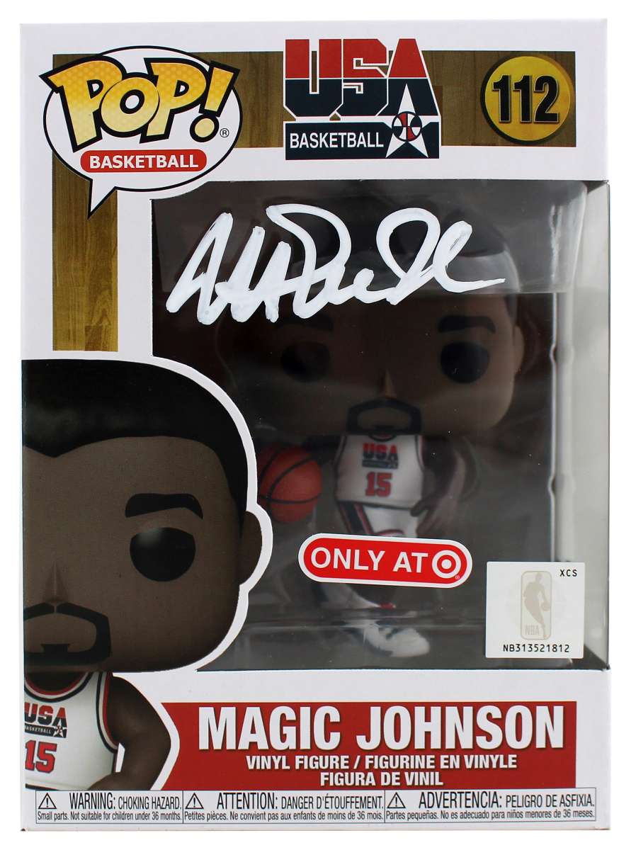 
Lakers Magic Johnson Signed USA Basketball #112 Funko Pop Vinyl Figure BAS Wit