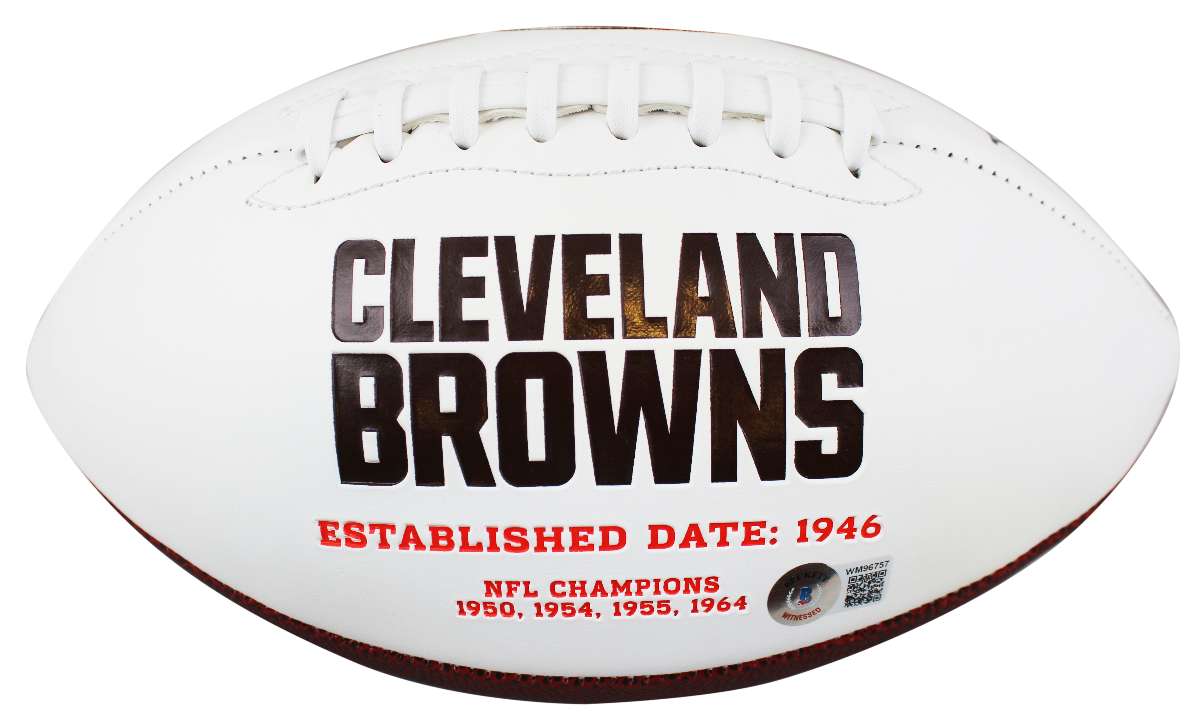 
Browns Jeremiah Owusu-Koramoah Signed White Panel Logo Football BAS Witnessed