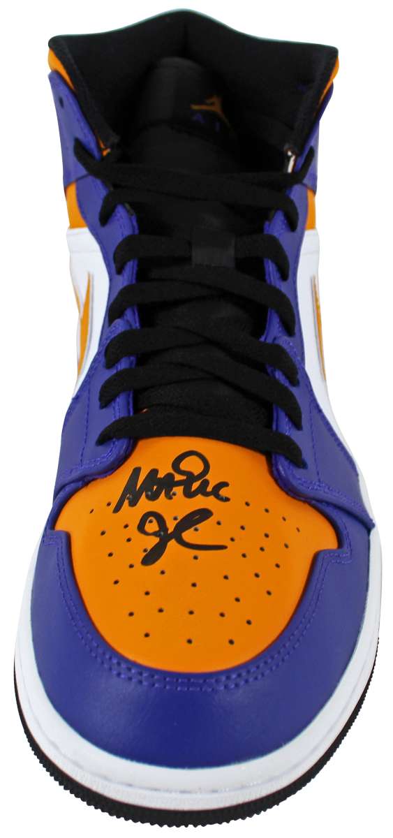 
Magic Johnson Signed Left Nike Air Jordan 1 2022 Lakers Shoe w/ Case BAS Wit