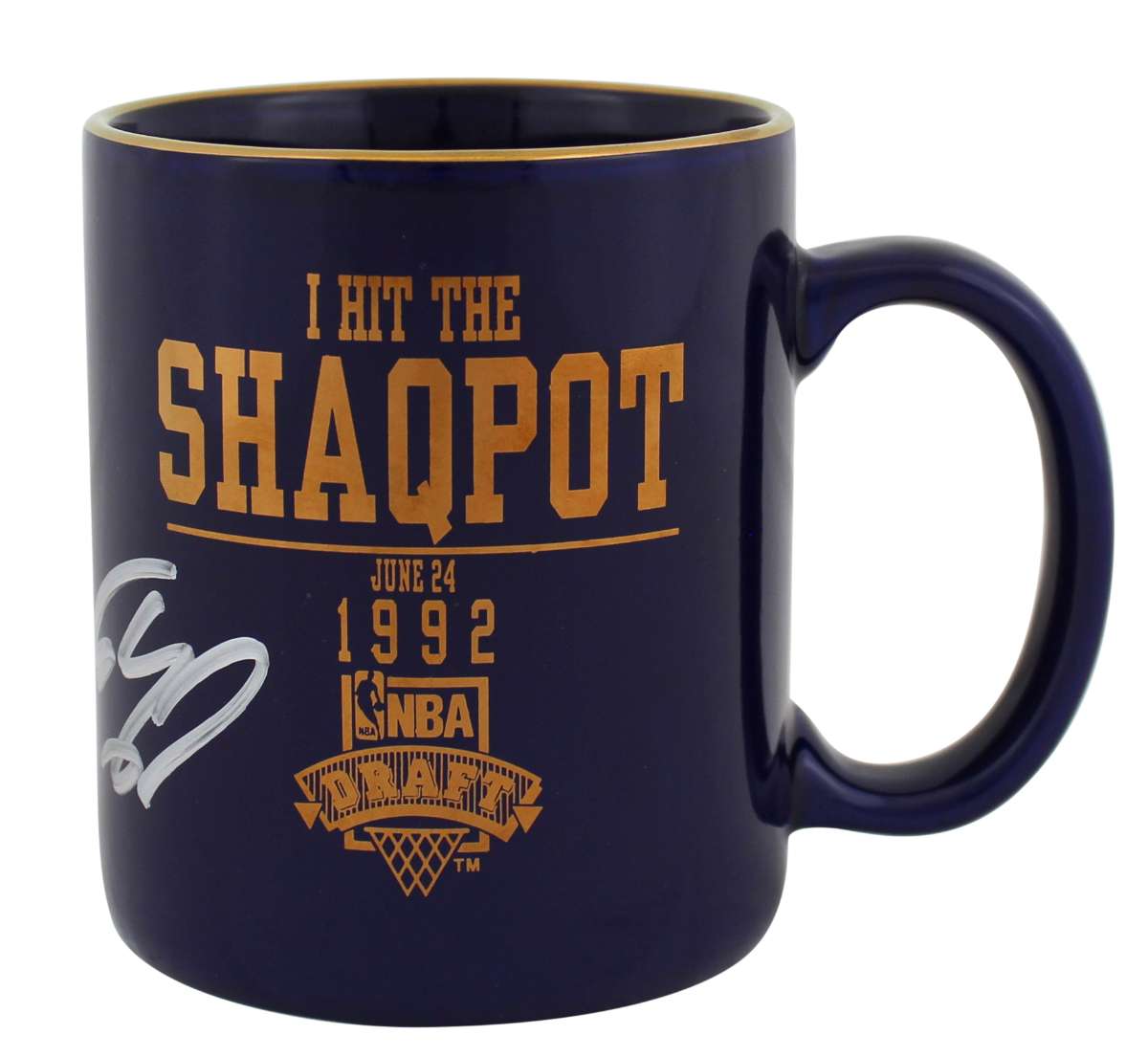 
Magic Shaquille O'Neal Signed Shaqpot 1992 NBA Draft Coffee Mug BAS Wit #WP79165