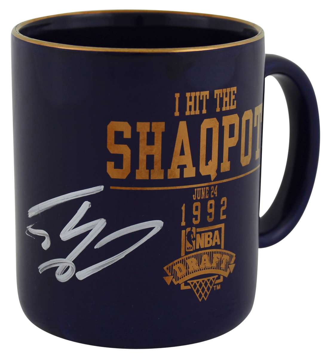 
Magic Shaquille O'Neal Signed Shaqpot 1992 NBA Draft Coffee Mug BAS Wit #WP79163