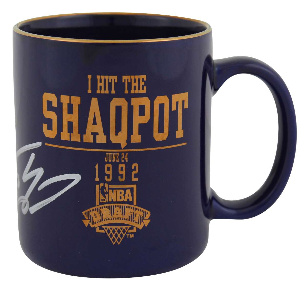 
Magic Shaquille O'Neal Signed Shaqpot 1992 NBA Draft Coffee Mug BAS Wit #WP79163
