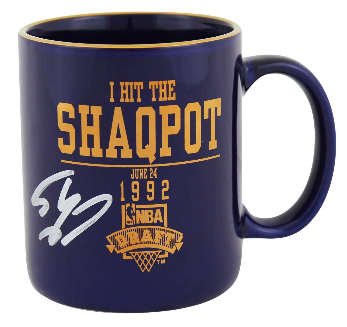 
Magic Shaquille O'Neal Signed Shaqpot 1992 NBA Draft Coffee Mug BAS Wit #WP79164