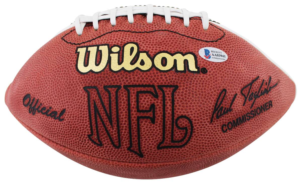 
MNF (5) Michaels, Miller, Stark +2 Signed White Panel Nfl Football BAS #AA03941