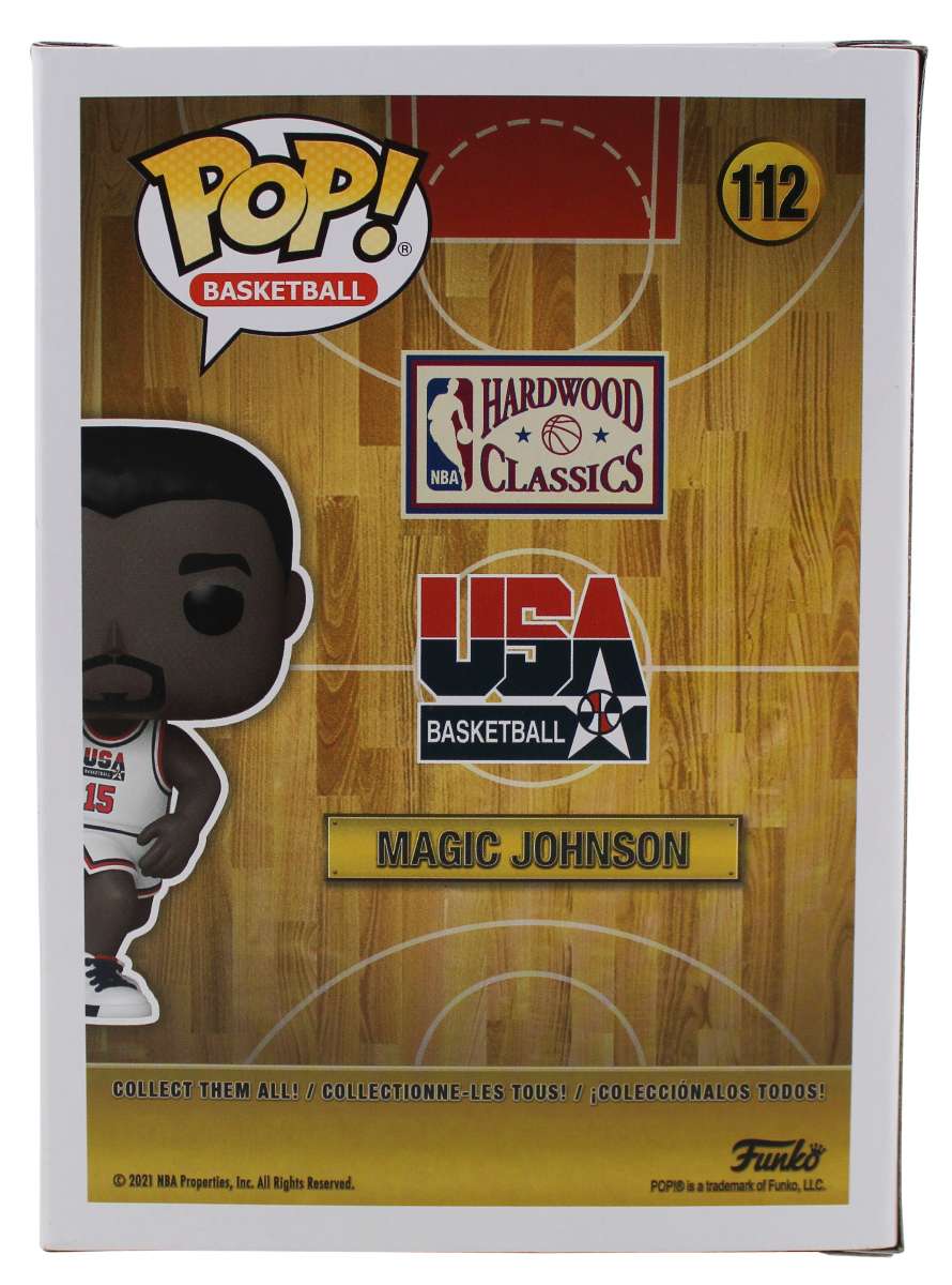 
Lakers Magic Johnson Signed USA #112 Funko Pop Vinyl Figure w/ Red Sig BAS Wit