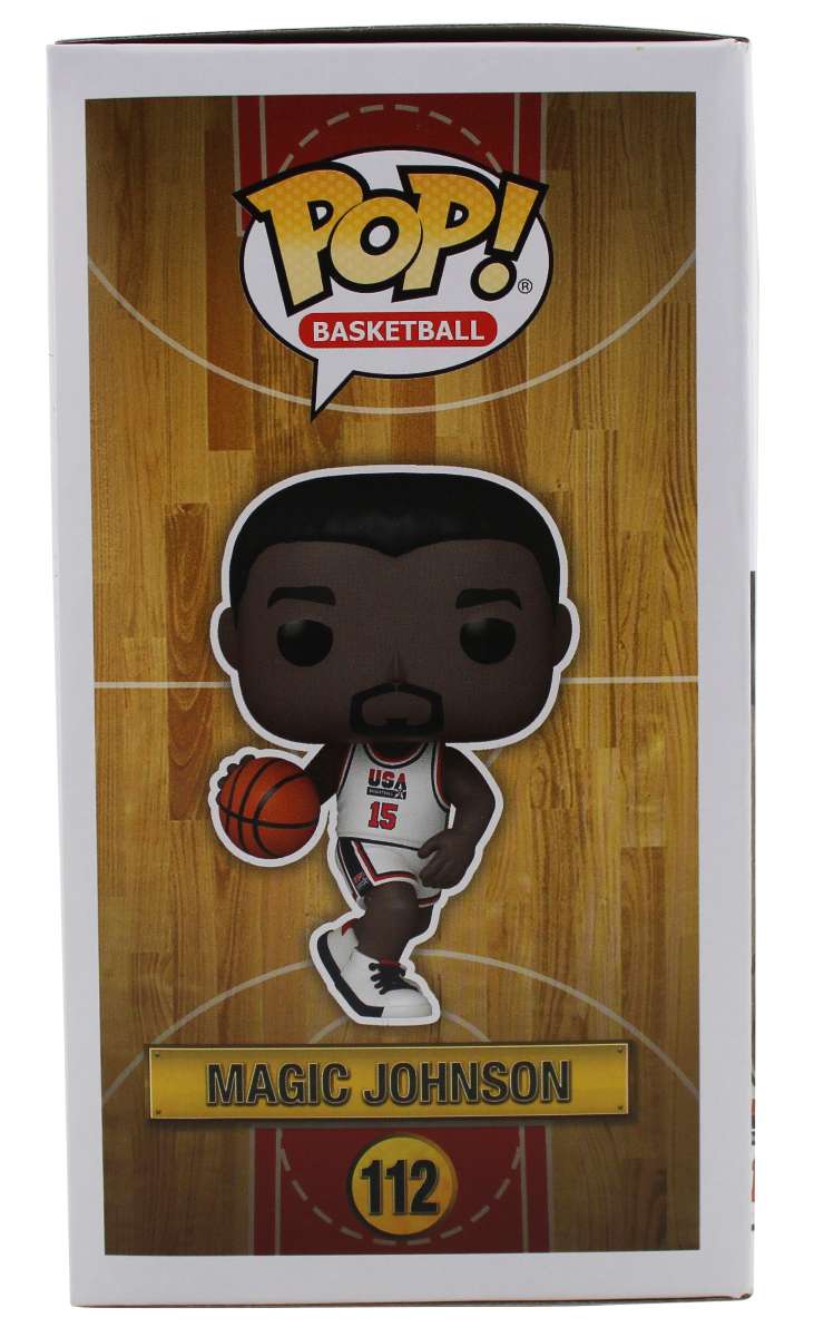 
Lakers Magic Johnson Signed USA #112 Funko Pop Vinyl Figure w/ Red Sig BAS Wit