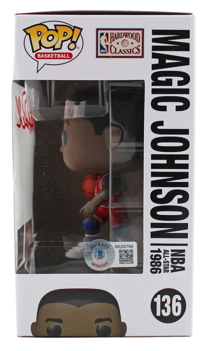 
Magic Johnson Signed All Stars #136 Funko Pop Vinyl Figure w/ Red Sig BAS Wit