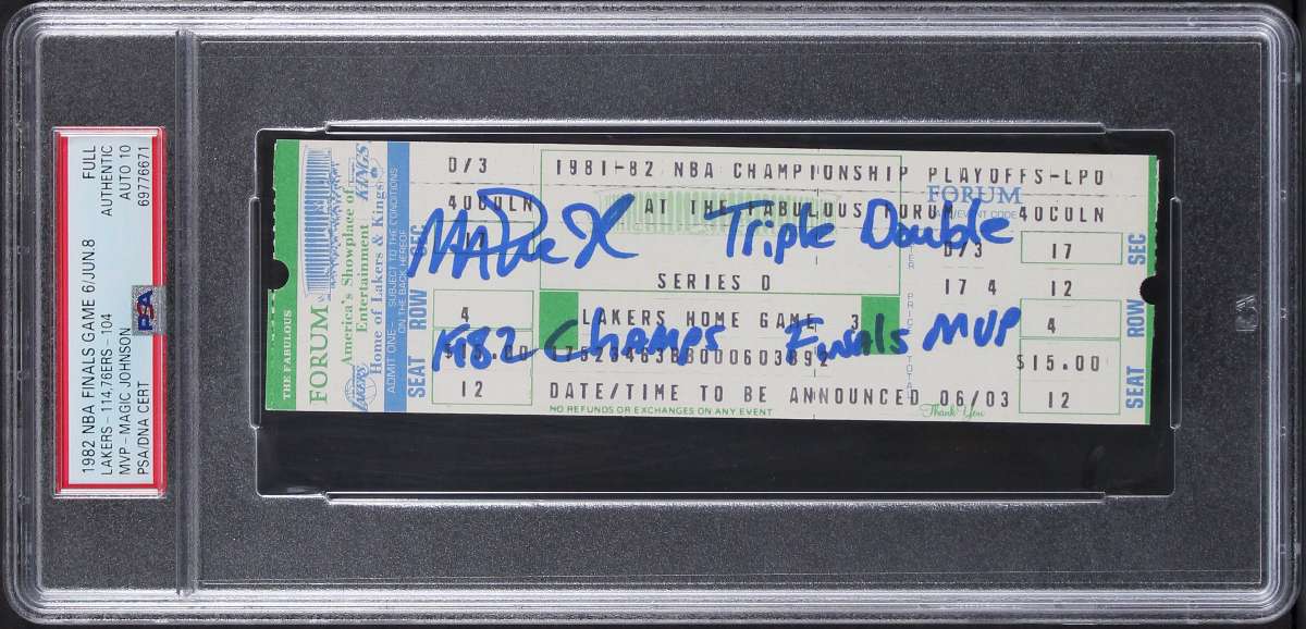 
Magic Johnson Signed 1982 Finals Game 6 Full Ticket Stub Auto 10! PSA Slabbed 4