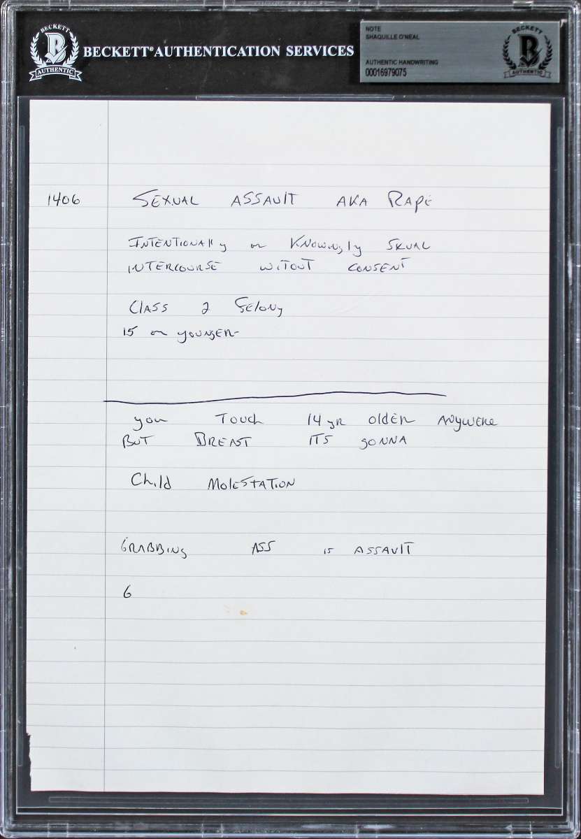 
Lakers Shaquille O'Neal 8x10 Training Notes Handwriting Sample BAS Slabbed 3