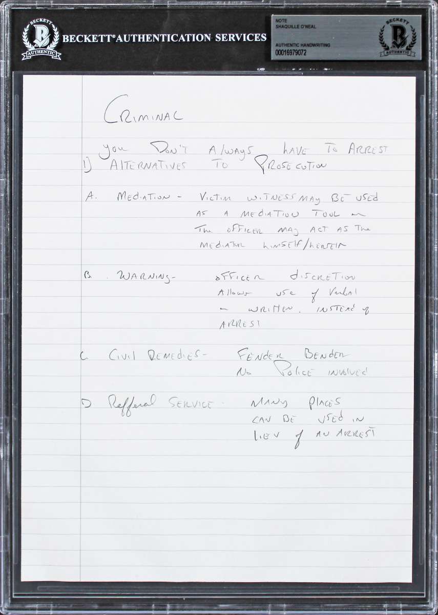 
Lakers Shaquille O'Neal 8x10 Training Notes Handwriting Sample BAS Slabbed 4