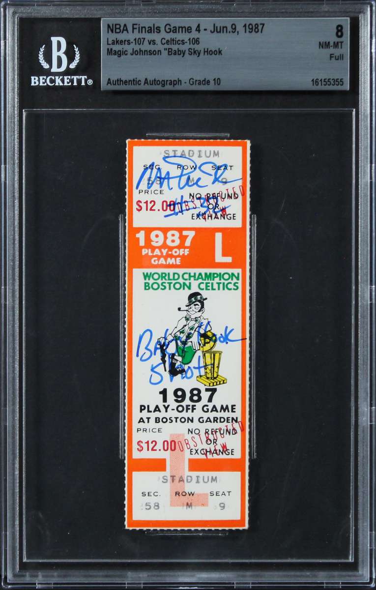 
Magic Johnson Signed 1987 Finals Game 4 Ticket EX-MT 8, Auto 10! BAS Slabbed