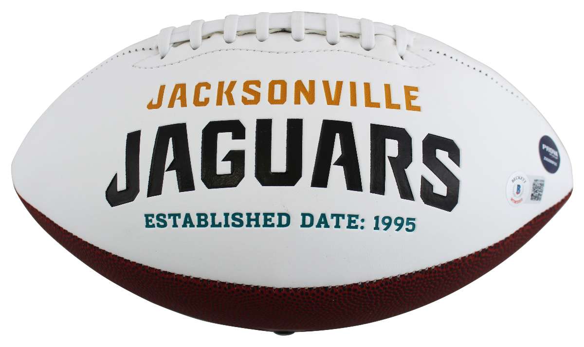
Jaguars Fred Taylor Authentic Signed White Panel Logo Football BAS Witnessed