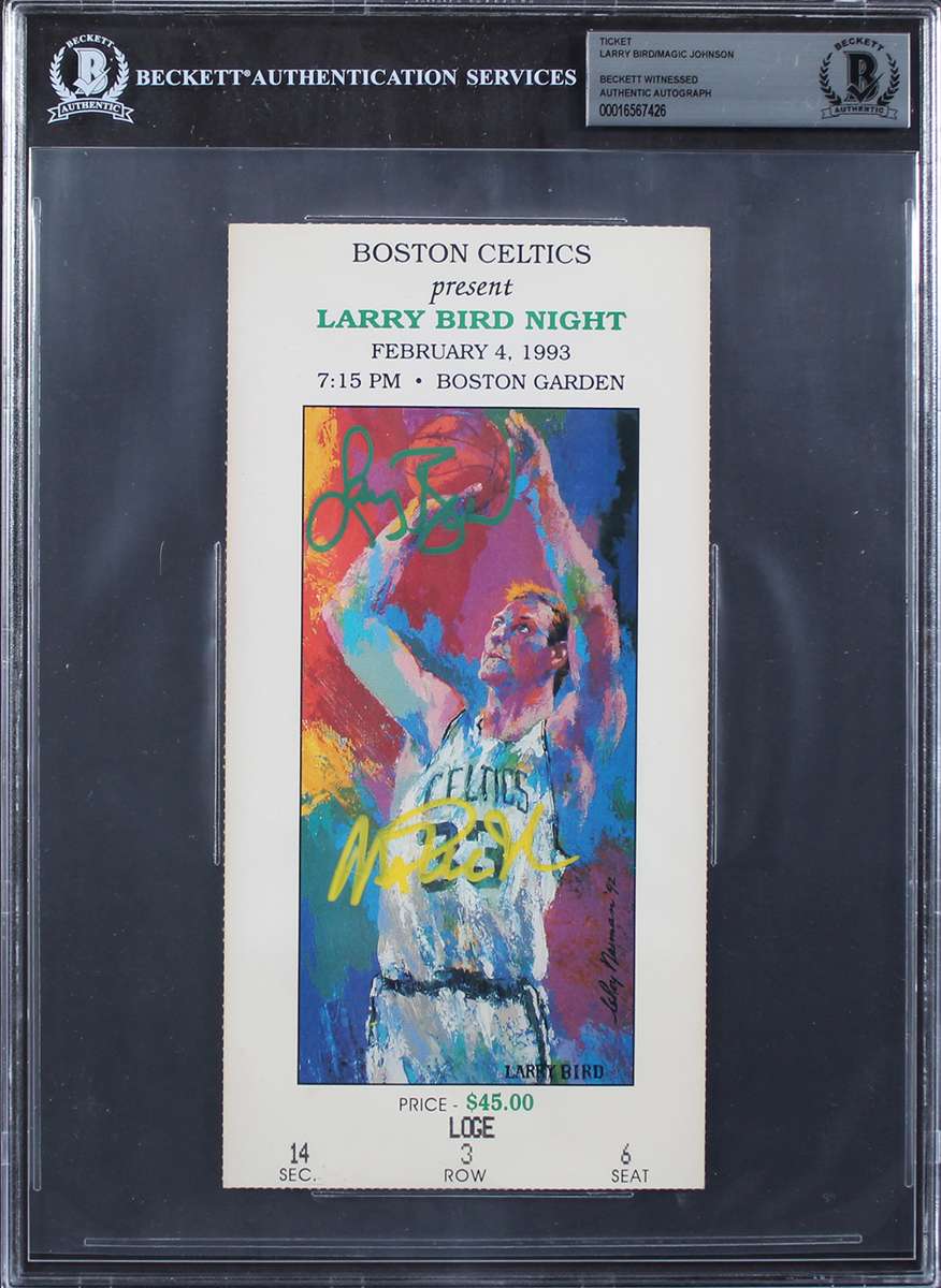 
Larry Bird & Magic Johnson Signed 2/4/1993 Larry Bird Night Ticket Stub BAS Slab