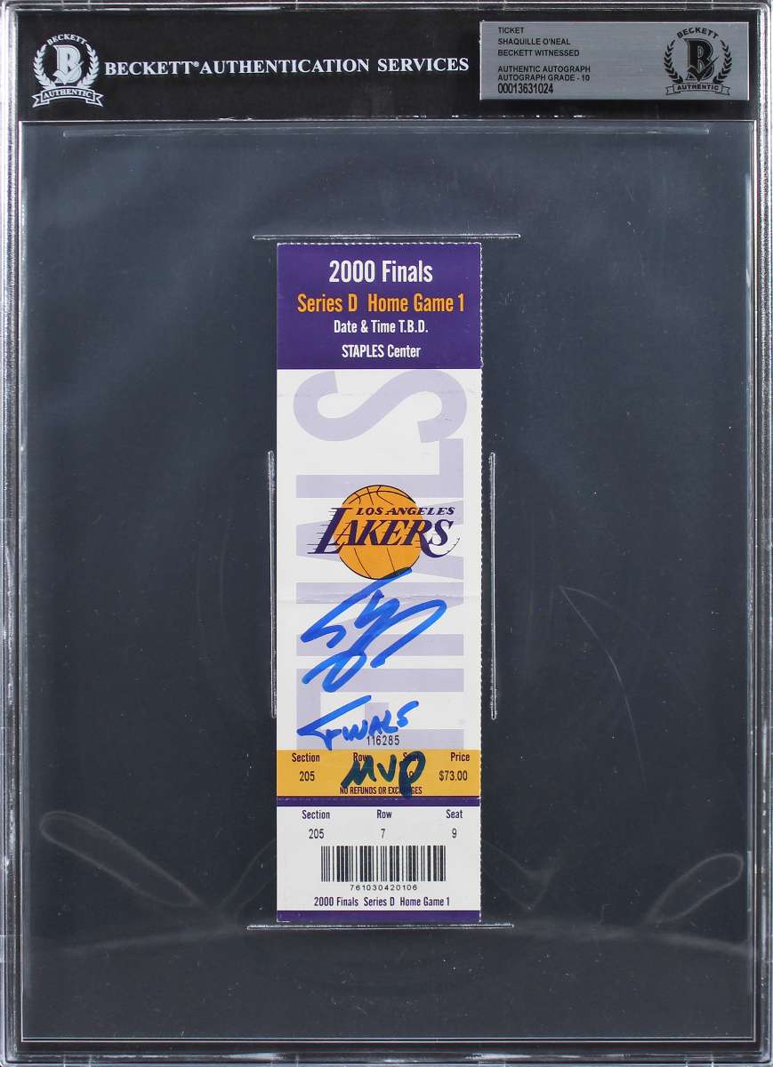 
Shaquille O'Neal Finals MVP Signed 2000 Finals GM 1 Ticket Stub Auto 10 BAS Slab