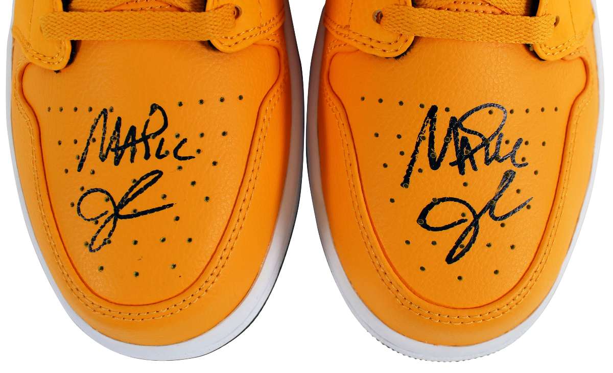 
Lakers Magic Johnson Authentic Signed Air Jordan 1 Mid Shoes w/ Box BAS Witness