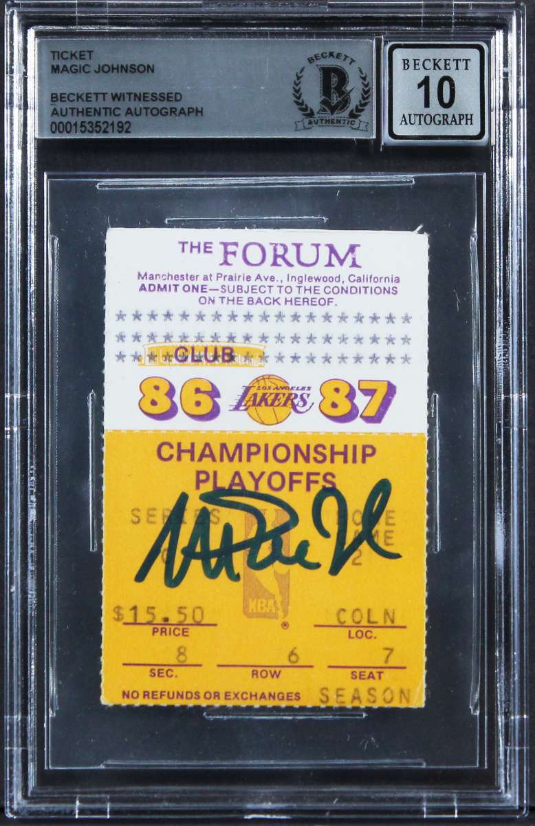 
Magic Johnson Signed 1987 NBA Finals Celtics/Lakers Ticket Stub Auto 10 BAS Slab