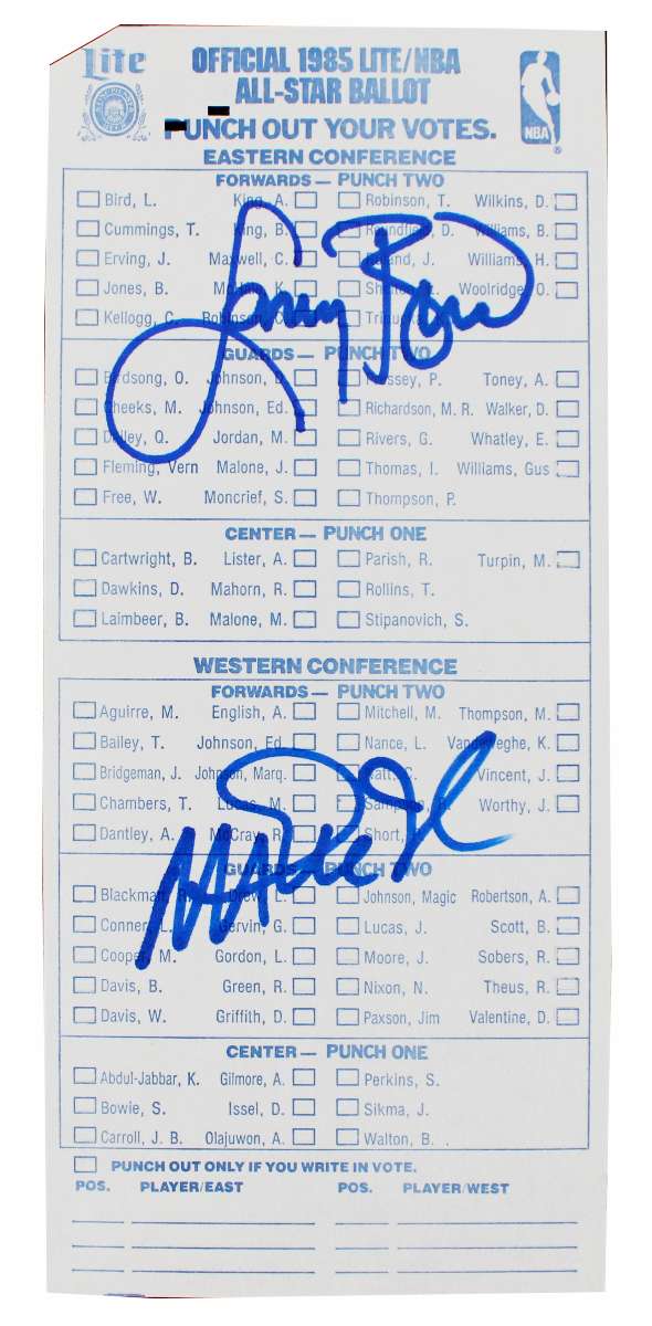 
Magic Johnson & Larry Bird Signed 1985 NBA ASG Ballot BAS Witnessed #1W867911