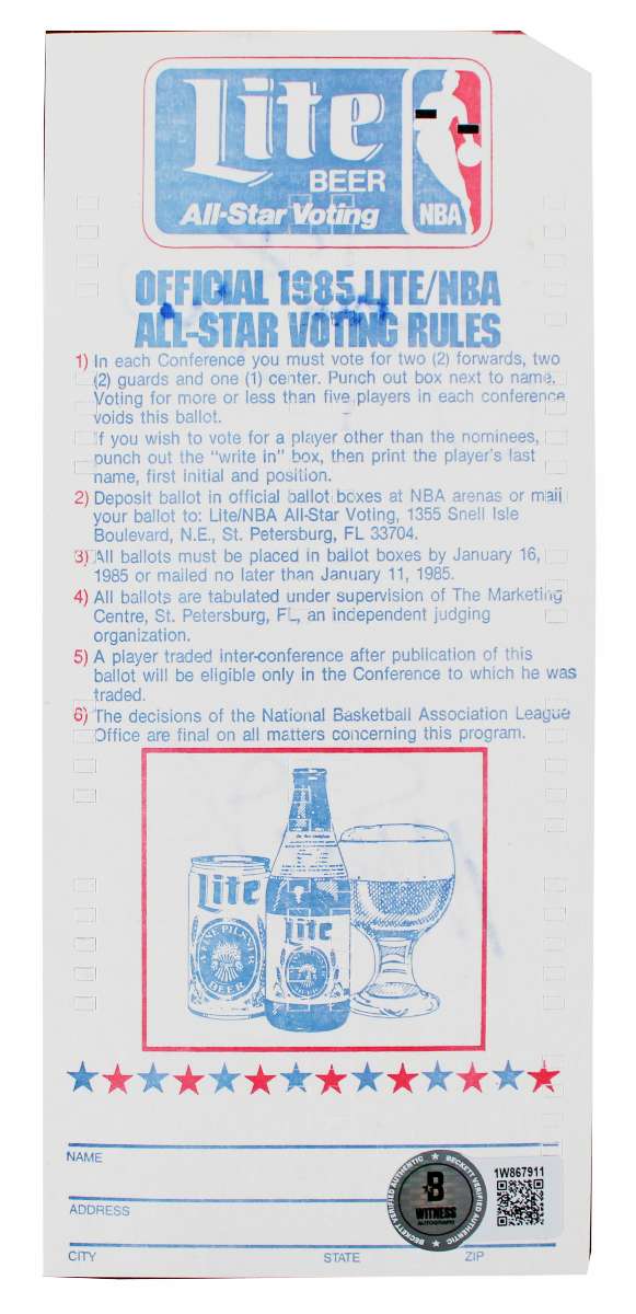 
Magic Johnson & Larry Bird Signed 1985 NBA ASG Ballot BAS Witnessed #1W867911