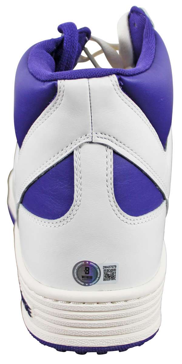 
Lakers Magic Johnson Signed Left Purple & White Converse Weapon Shoe BAS Wit 2