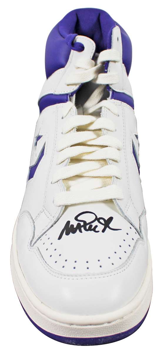 
Lakers Magic Johnson Signed Right Purple & White Converse Weapon Shoe BAS Wit 2