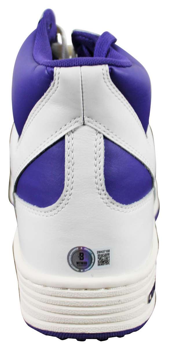 
Lakers Magic Johnson Signed Right Purple & White Converse Weapon Shoe BAS Wit 2