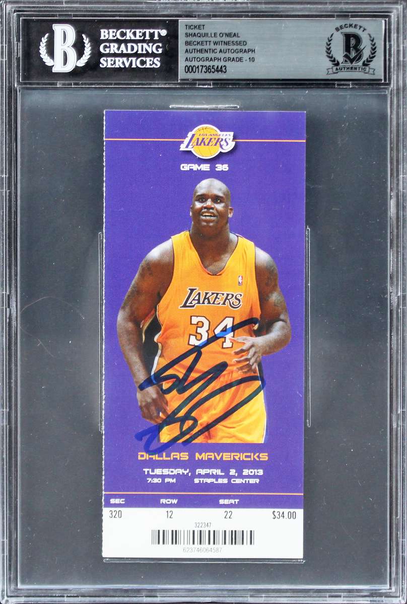 
Shaquille O'Neal Signed 4/2/13 #34 Retirement Ticket Stub Auto 10! BAS Slabbed 1