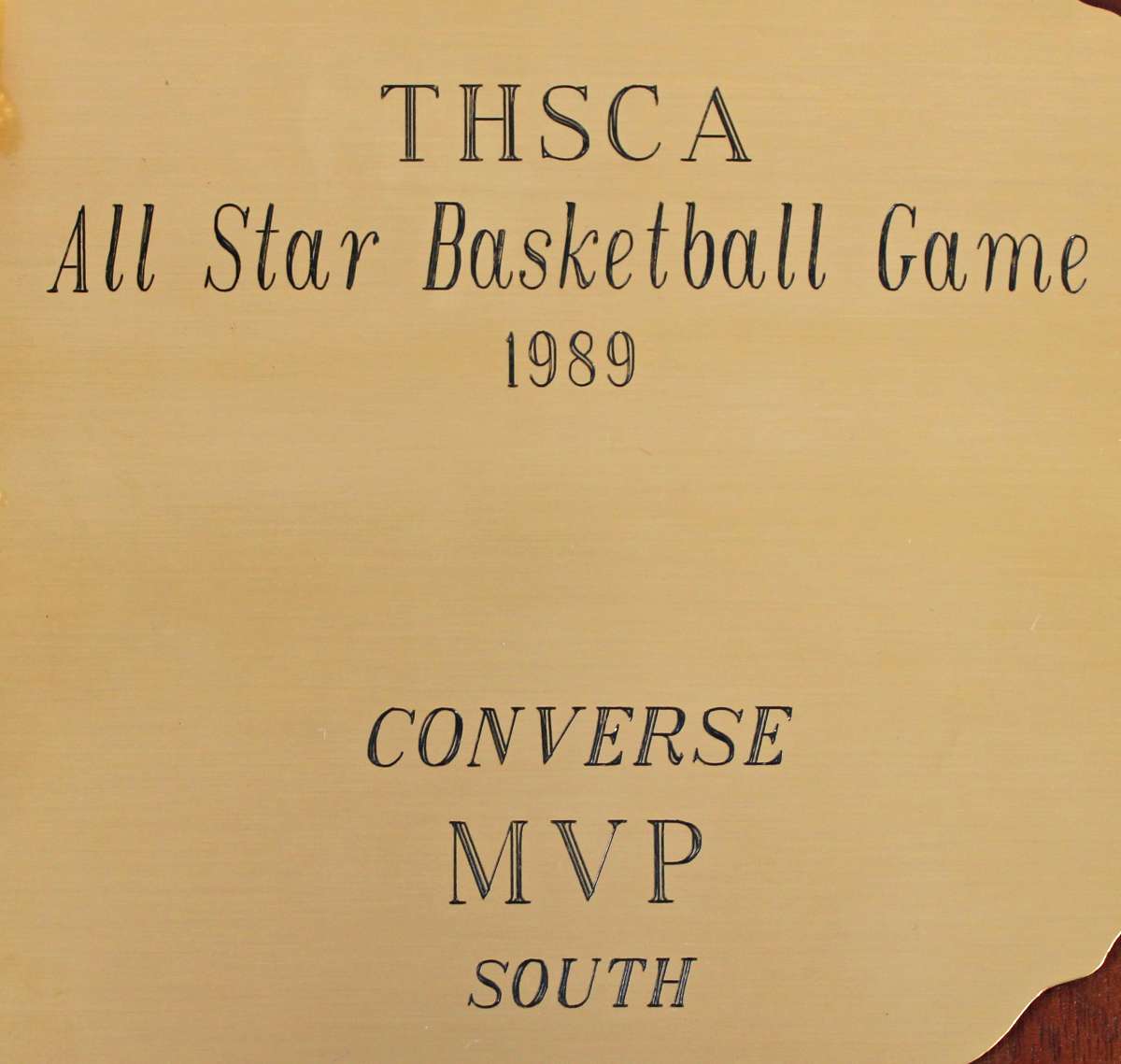 
Lakers Shaquille O'Neal 1989 THSCA All-Star Basketball Game MVP Plaque BAS Wit