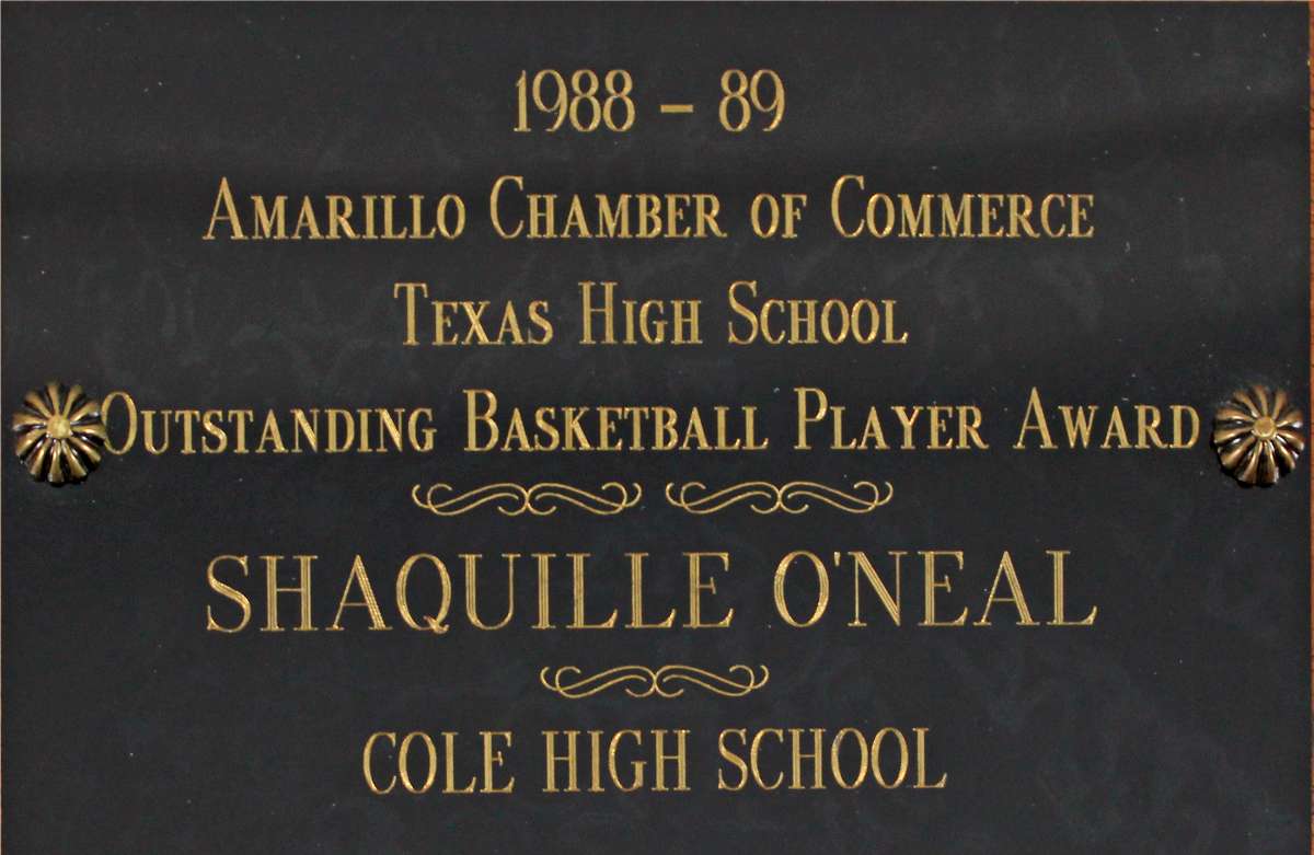 
Shaquille O'Neal 1989 Texas HS Outstanding Basketball Player Award Plaque BAS W