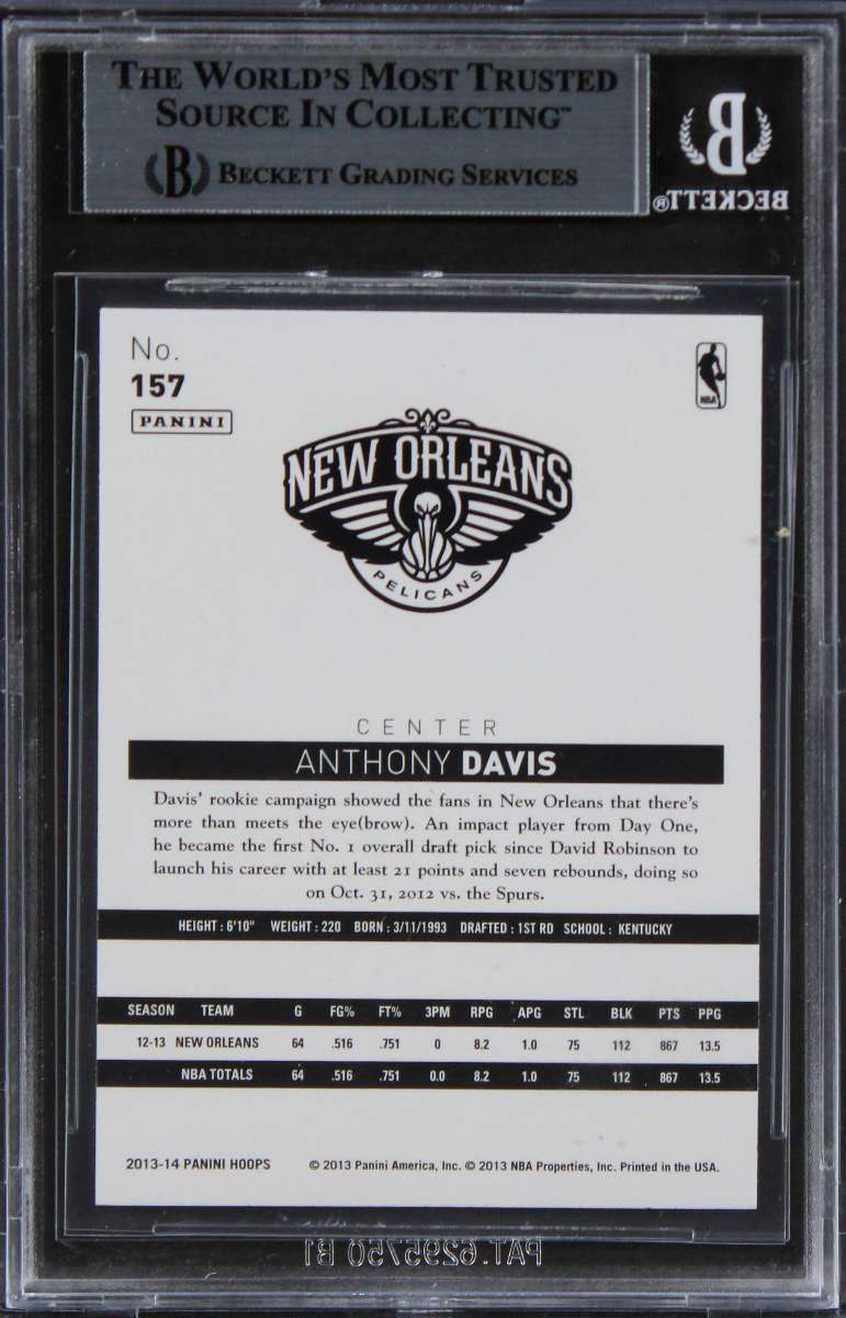 
Pelicans Anthony Davis Authentic Signed 2013 Hoops #157 Card BAS Slabbed