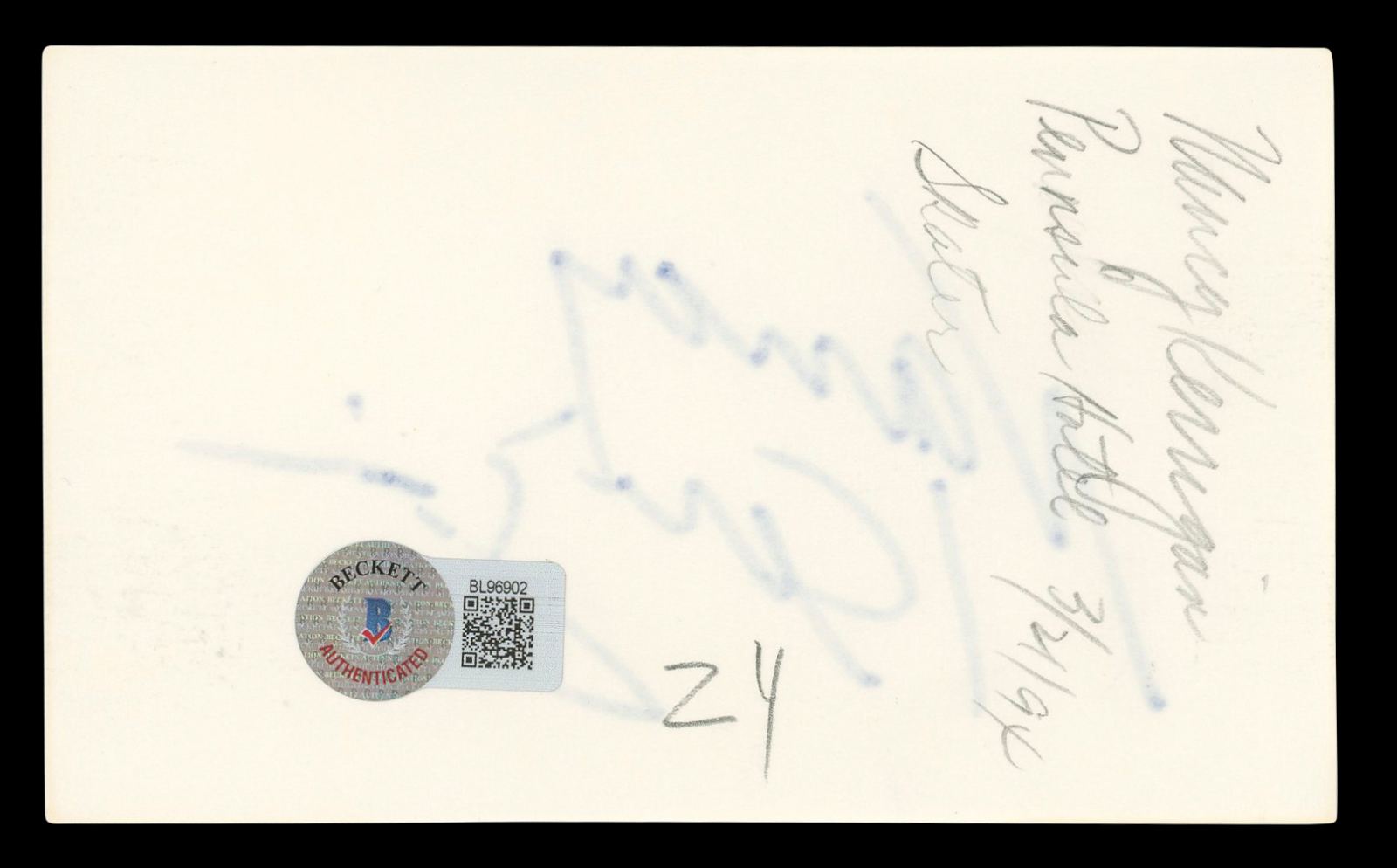 
Nancy Kerrigan Authentic Signed 3x5 Index Card Autographed BAS #BL96902