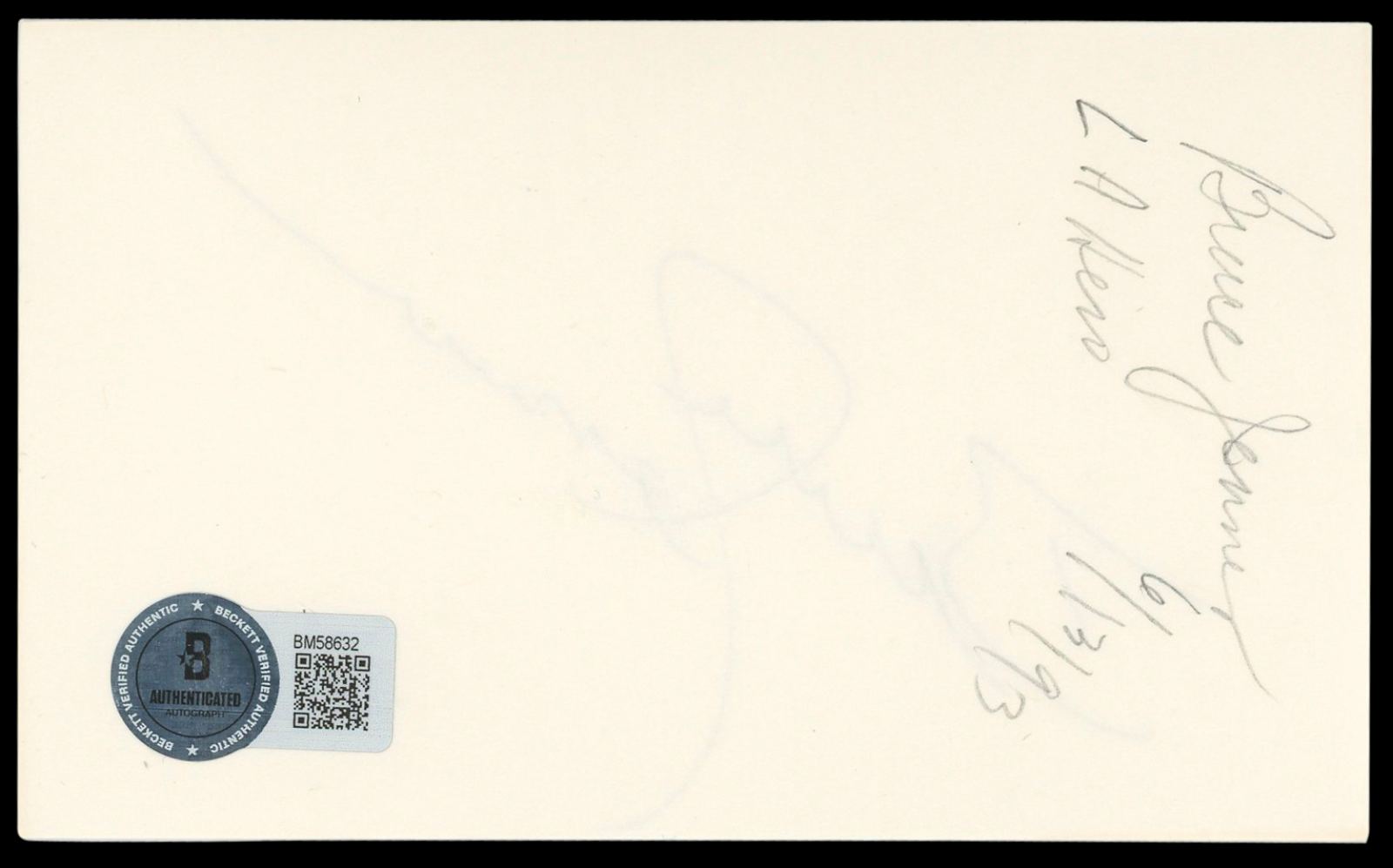 
Bruce Jenner Authentic Signed 3x5 Index Card Autographed BAS #BM58632