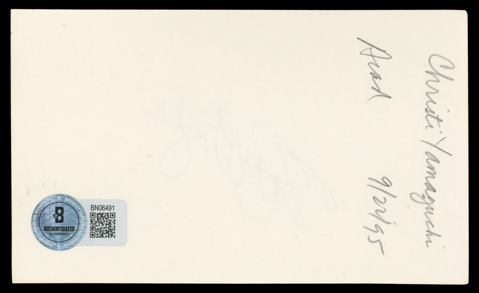 
Kristi Yamaguchi Olympics Authentic Signed 3x5 Index Card BAS #BN06491