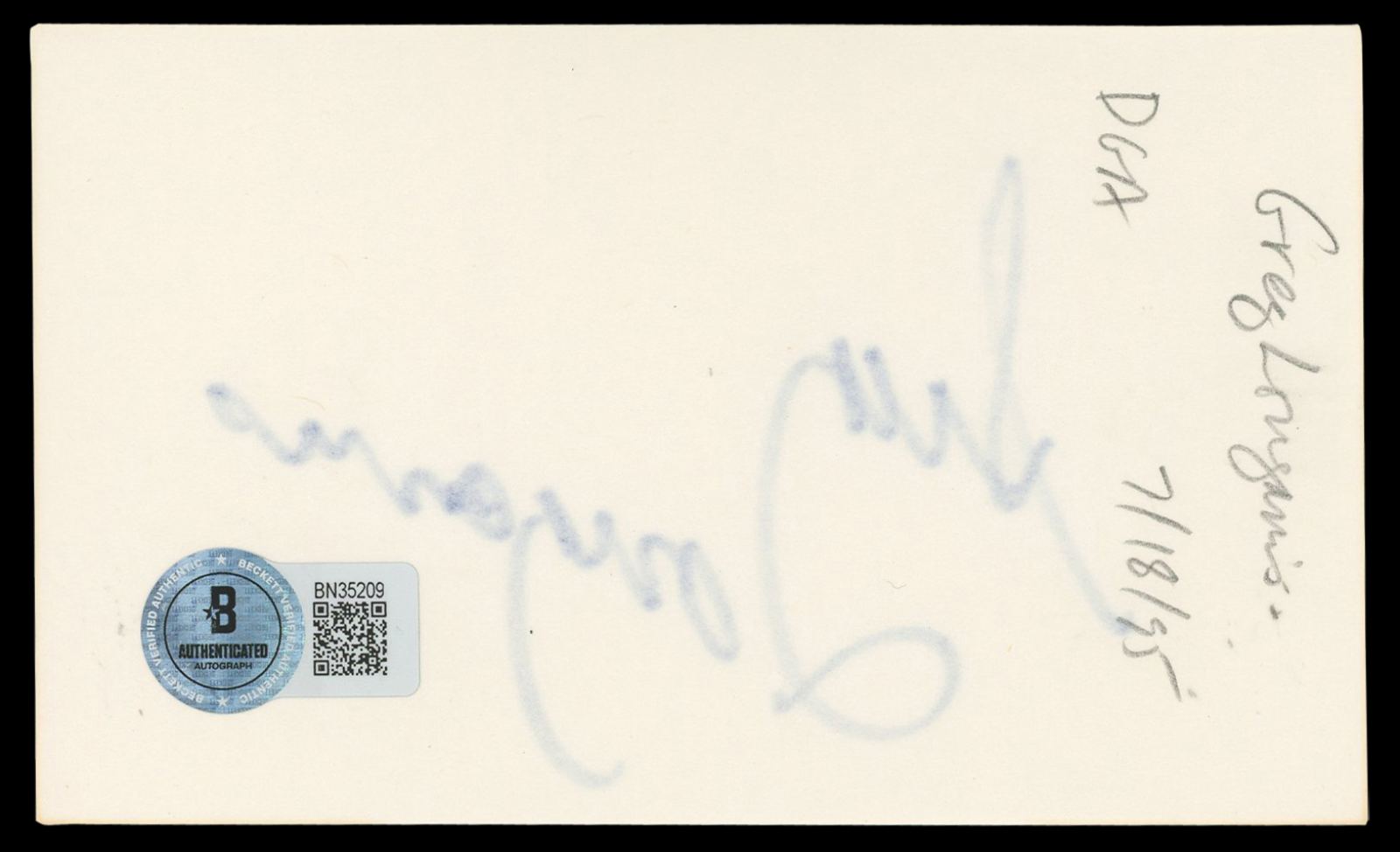 
Greg Louganis Authentic Signed 3x5 Index Card Autographed BAS #BN35209